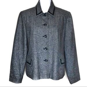 Vintage Womens Pendleton Wool Tweed Blazer Leather Trim Fully Lined Button Front